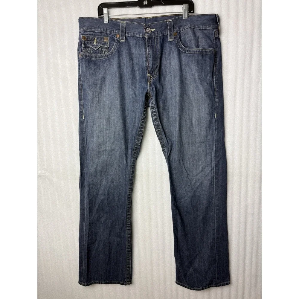 VTG Y2K True Religion World Tour Straight Cut Jeans Men's Size 40x30 Blue Denim